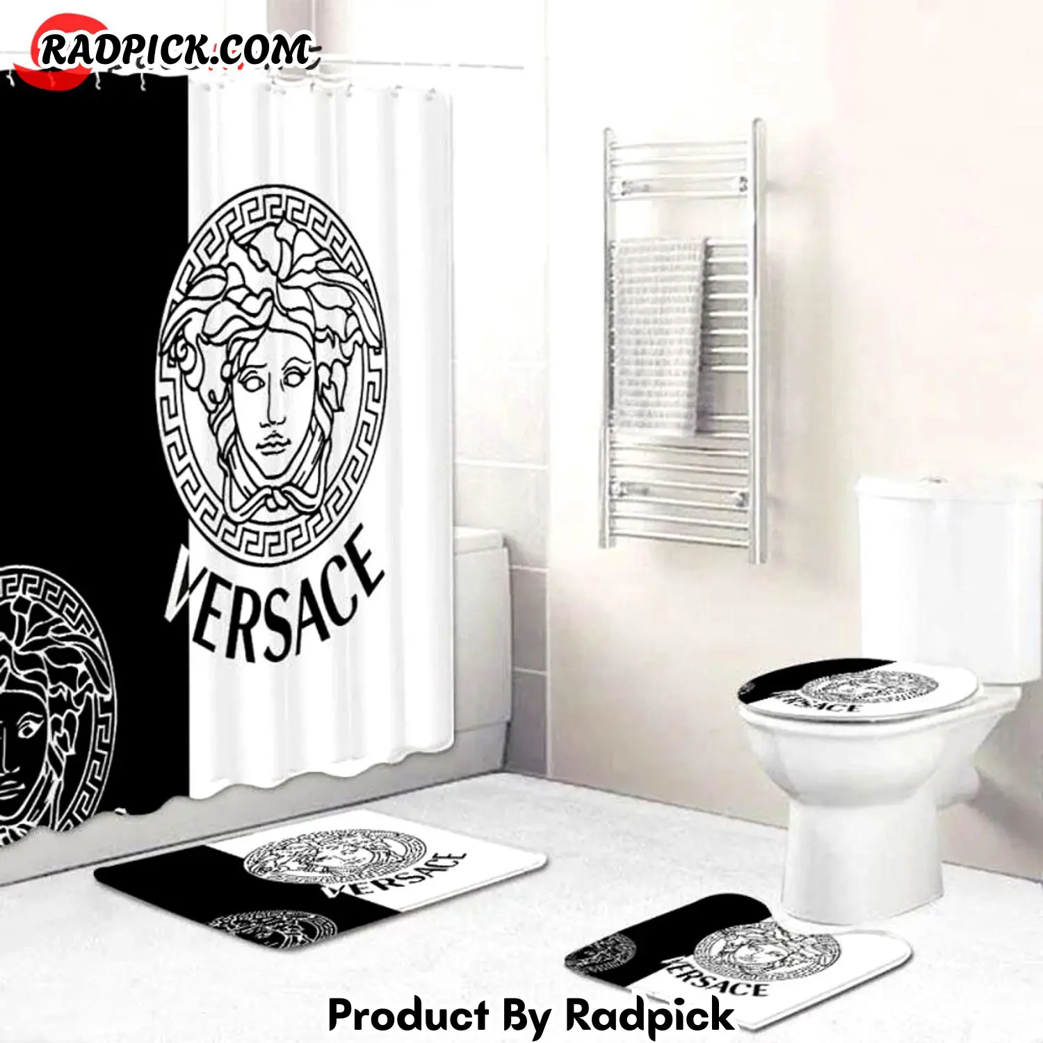 Gianni versace black white bathroom set hot luxury shower curtain bath rug mat home decor 290 bathroom accessory sets rp387872